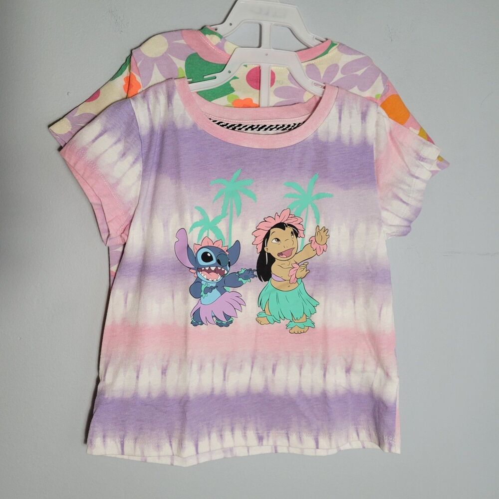 Disney Lilo & Stitch Girls Purple & Old Navy Floral Lot of 2 T-Shirts Size 4T